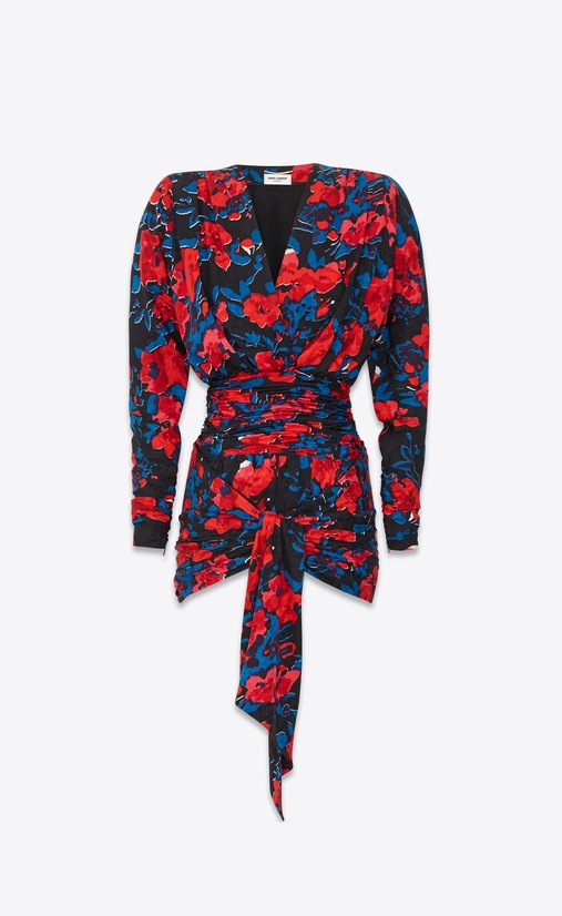 SAINT LAURENT Dresses Woman silk jacquard draped dress a_V4
